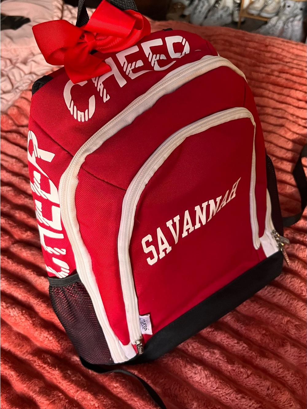 Personalized Red SAVANNAH Backpack with White Trim